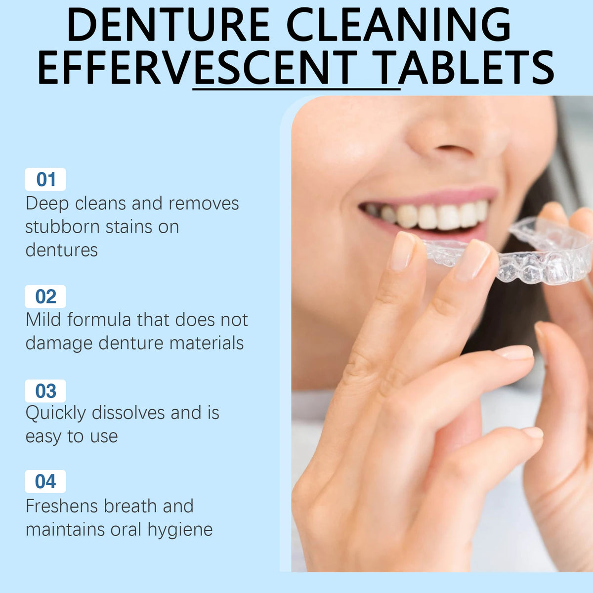 Denture Cleaning Effervescent Tablets Plaque Remover Care Cleaner