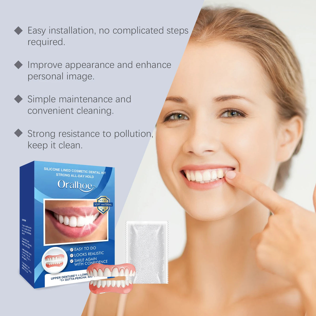 Silicone Cosmetic Dental Kit Upper Lower Fake Teeth Instant Smile