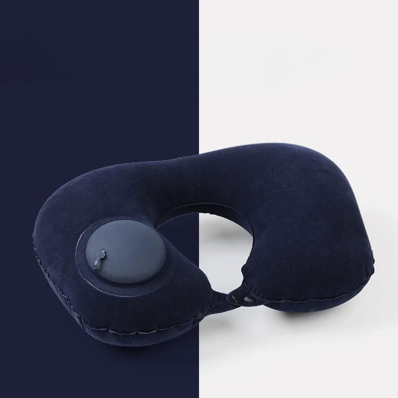 Portable Inflatable Travel Neck Pillow U Shaped Press Pump Cushion - 7