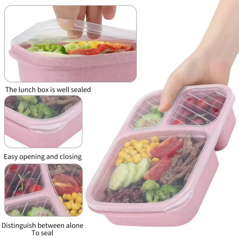 3 Compartment Bento Lunch Box Wheat Straw Meal Prep Food Container - 3