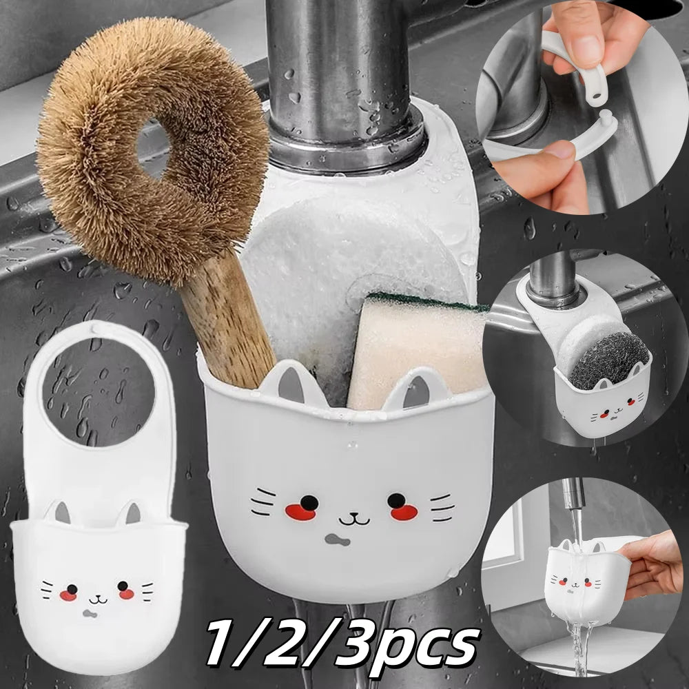 Cat Shape Silicone Kitchen Sink Faucet Sponge Holder Hanging Drain Basket - 1