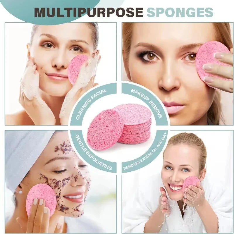 Compressed Facial Sponges - Natural Wood Pulp Makeup Remover & Exfoliator - 6