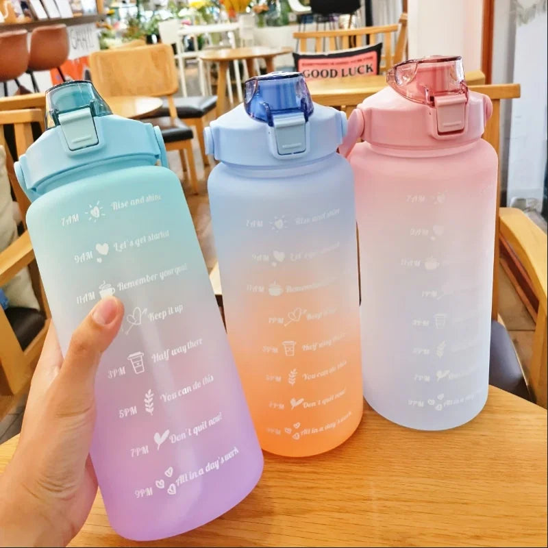 2L Motivational Water Bottle with Straw Leak Proof Fitness Sport Jug - 13