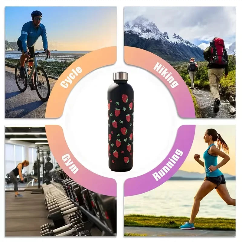 Cute Strawberry Water Bottle 1000ml Matte Frosted Leak Proof Sport Flask - 5
