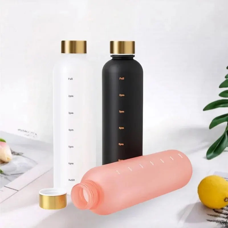 1L Motivational Water Bottle with Time Marker Leakproof Fitness Flask - 1