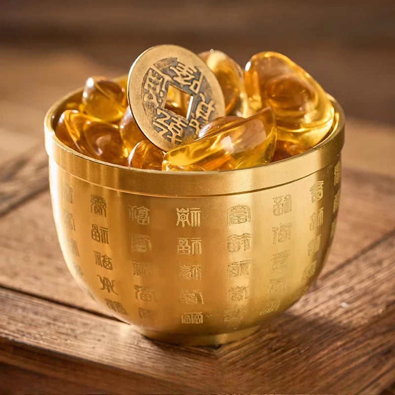 Hundred Blessings Copper Cup Wealth Luck Ornament Desktop Gift Set