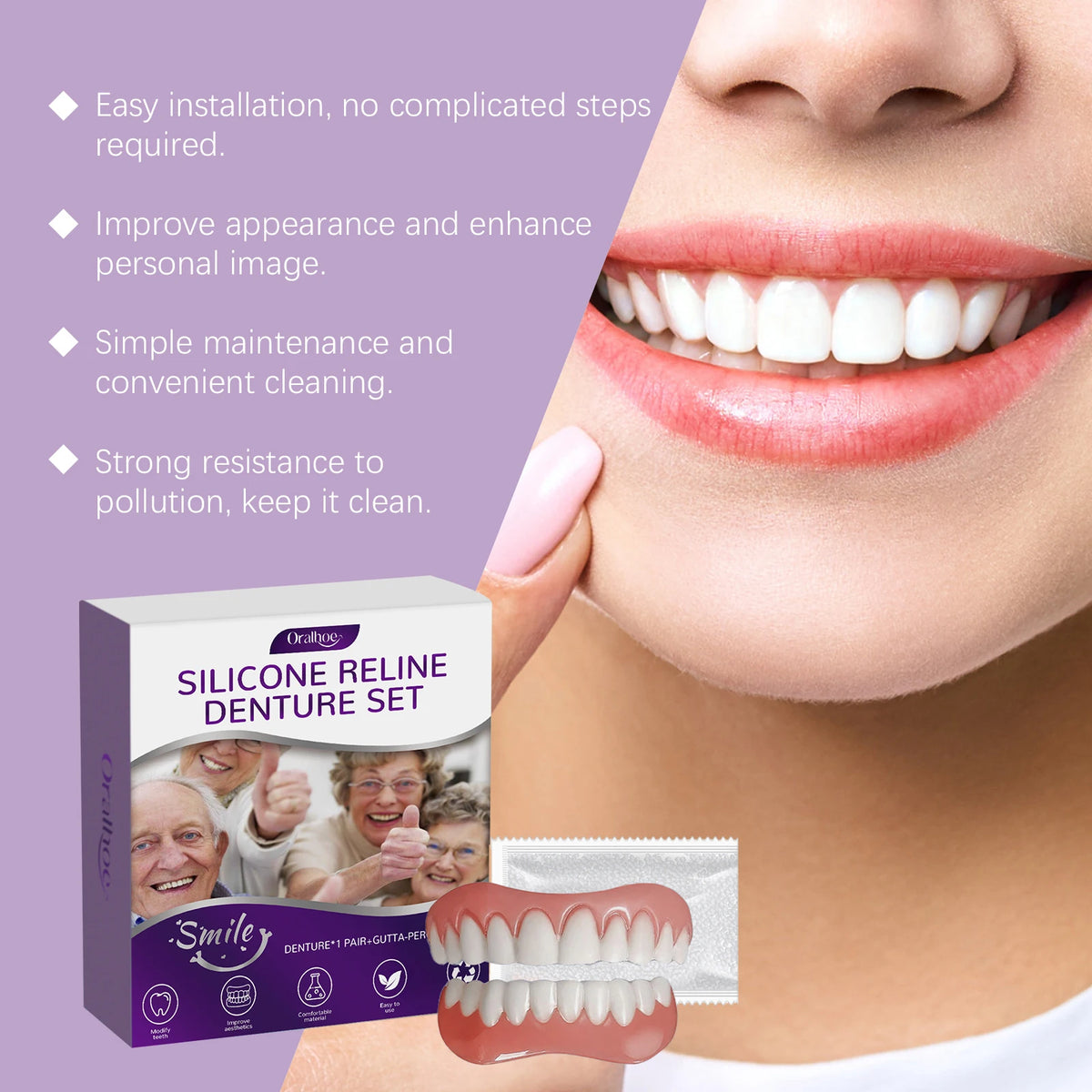 Cosmetic Denture Set Instant Smile Upper and Lower Teeth Cover