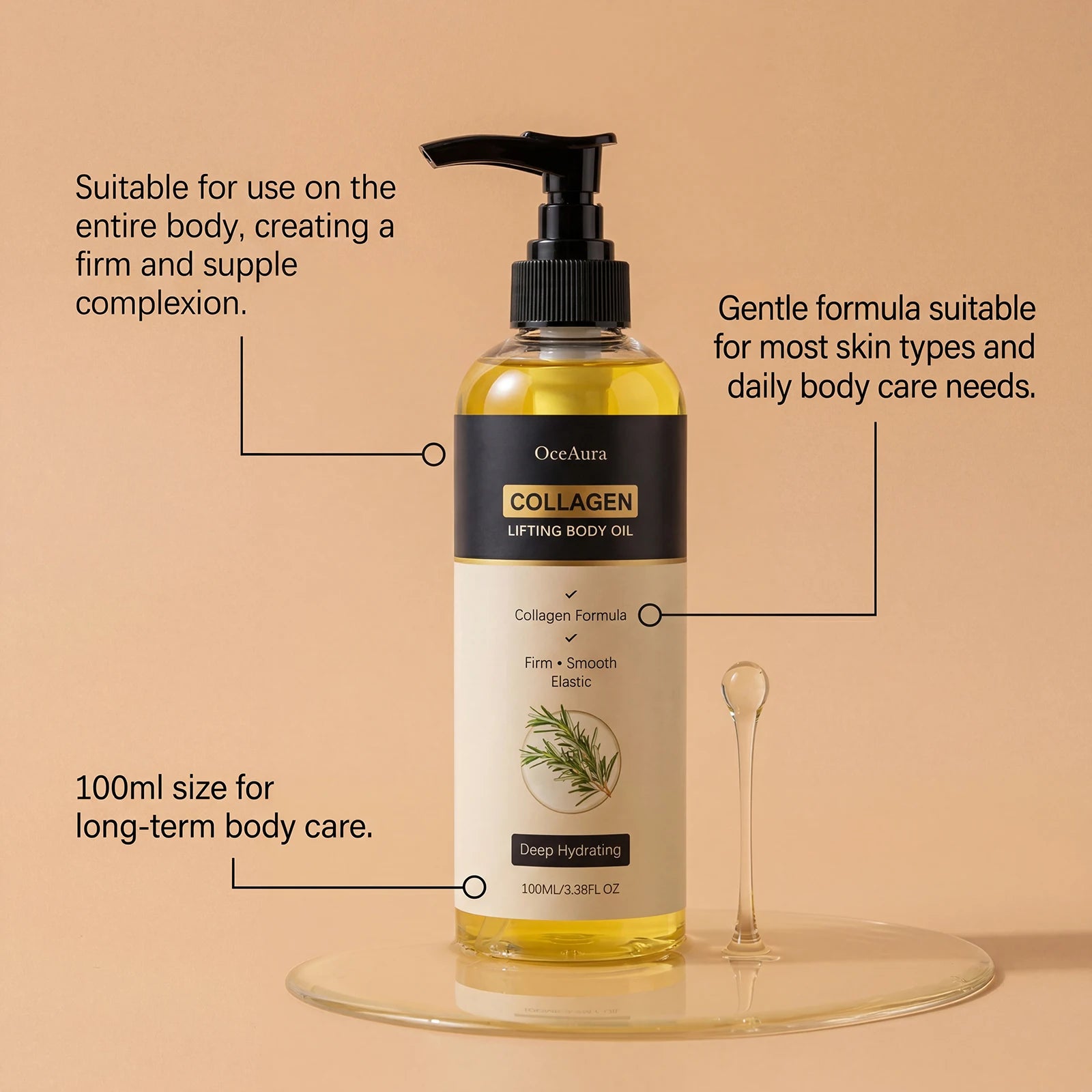 Collagen Lifting Body Oil Firming Moisturizer Rosemary Massage Oil - 6