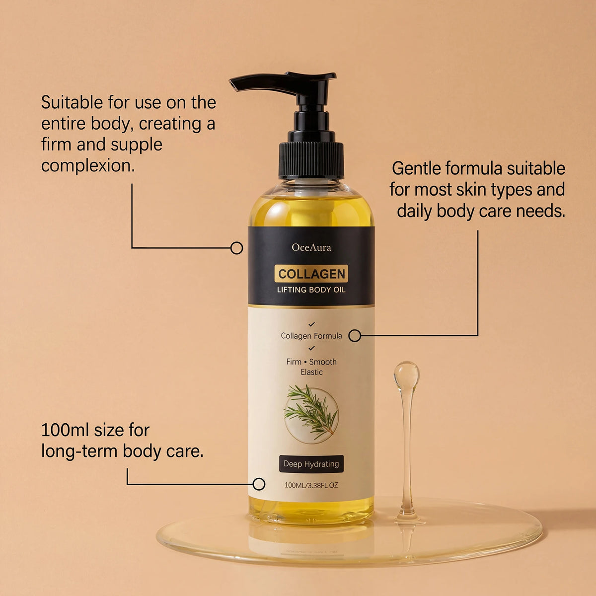 Collagen Lifting Body Oil Firming Moisturizer Rosemary Massage Oil