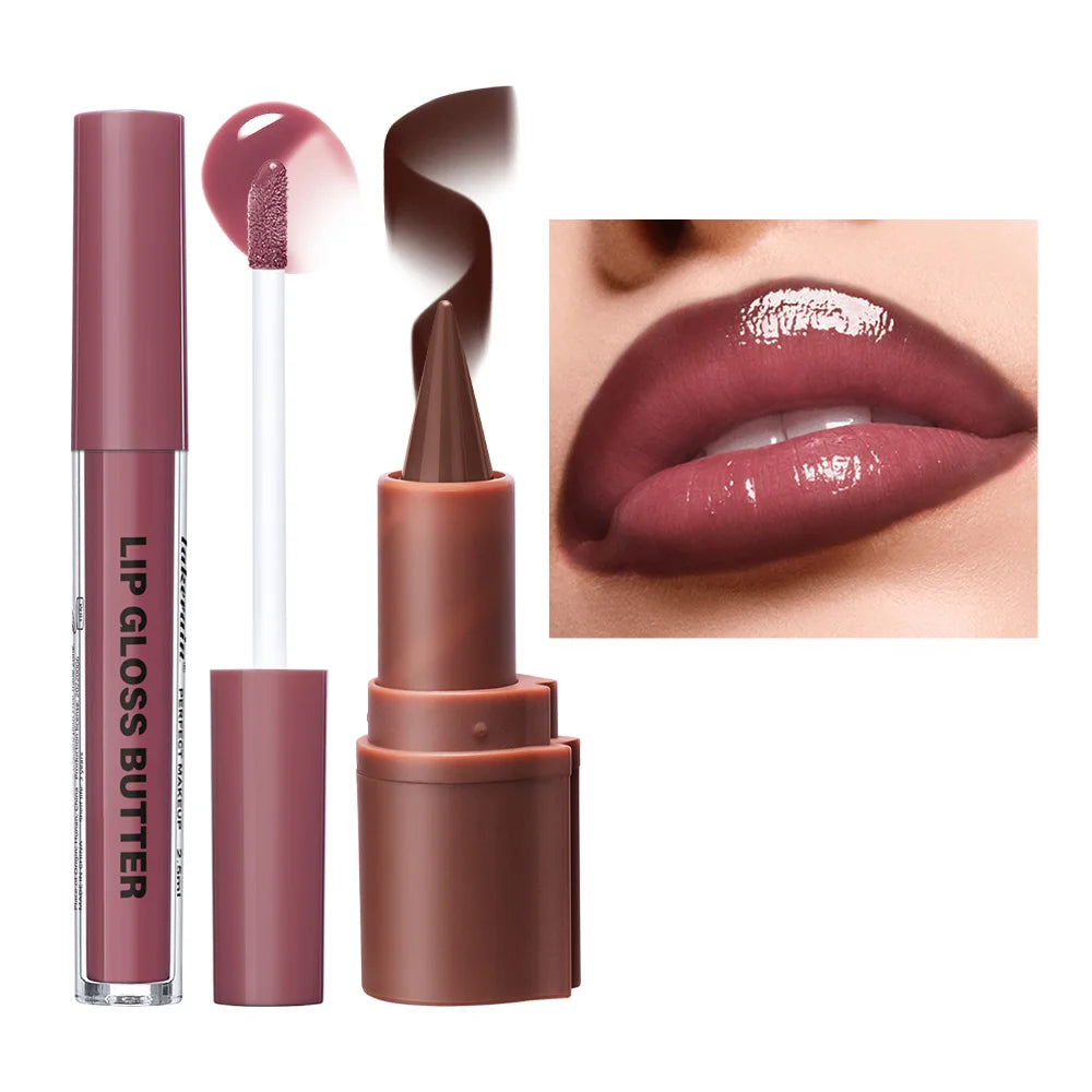 3D Lip Liner & Lip Gloss Set Hydrating Makeup - 14