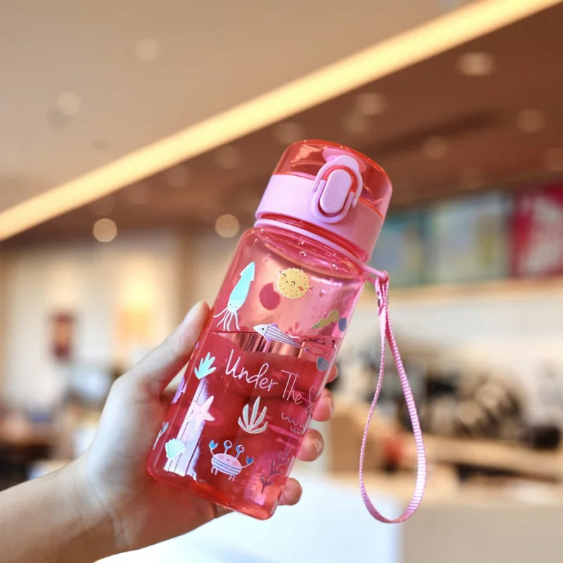 400ml 3D Cute Pattern Water Bottle Portable Sports Flask with Strap