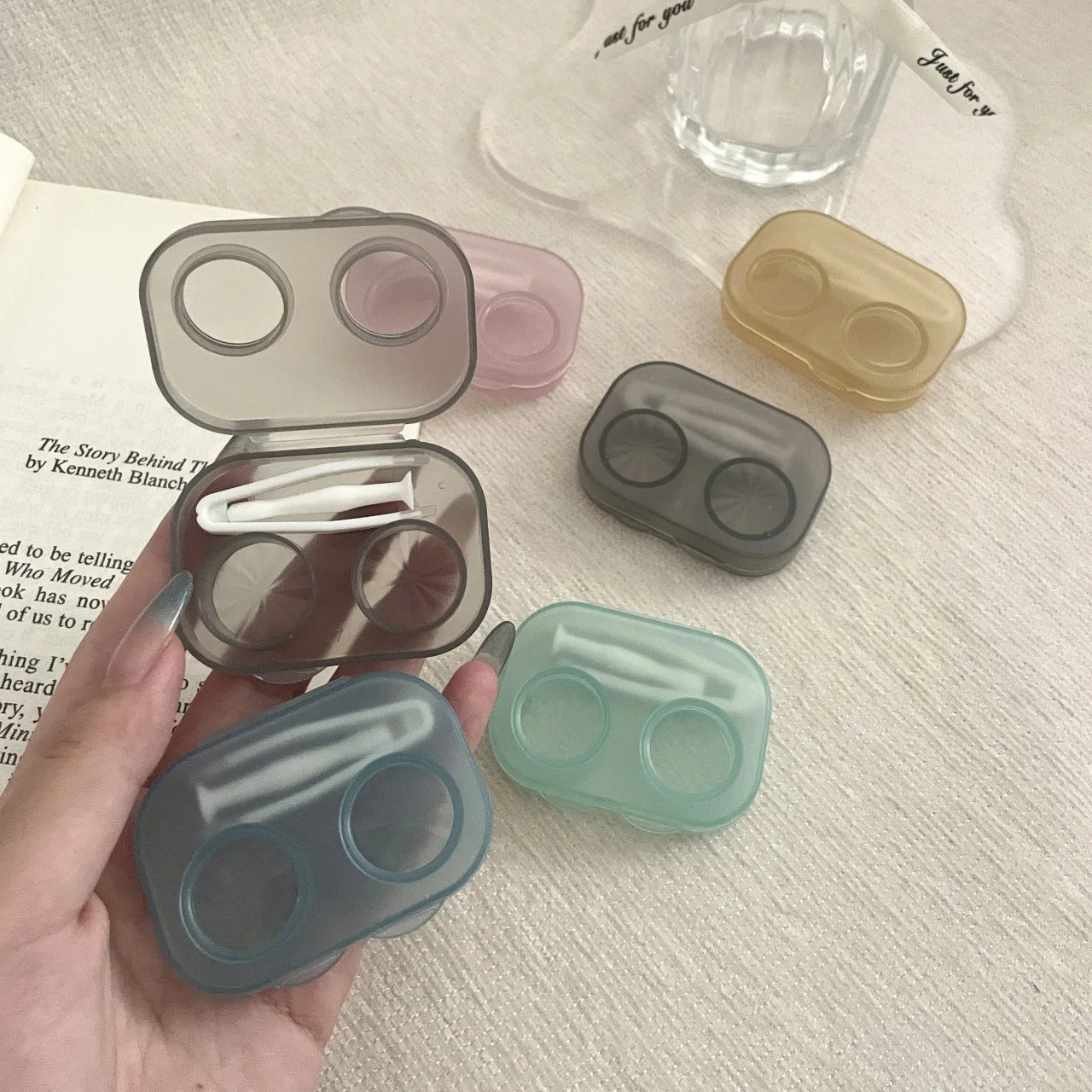 Portable Contact Lens Case Set Travel Storage Box with Tweezer Tool - 7