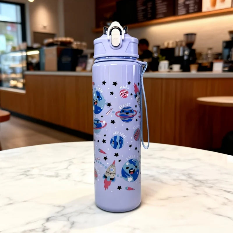 750ml Cartoon Water Bottle Portable Leak Proof Sport Tumbler with Straw