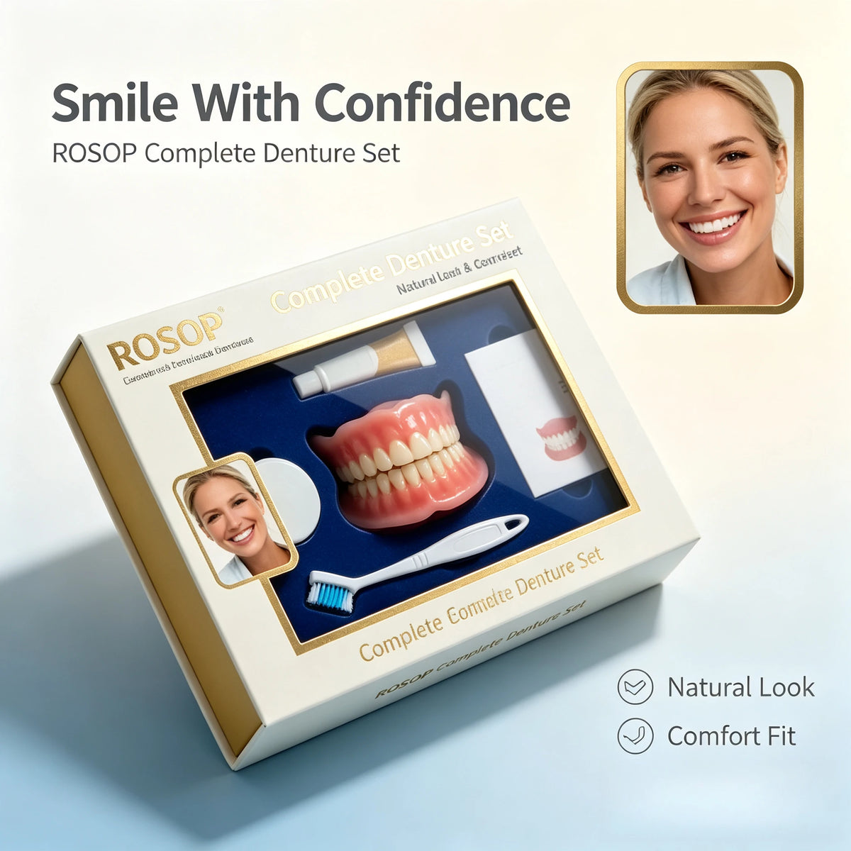 Silicone Complete Denture Set Natural Cosmetic False Teeth