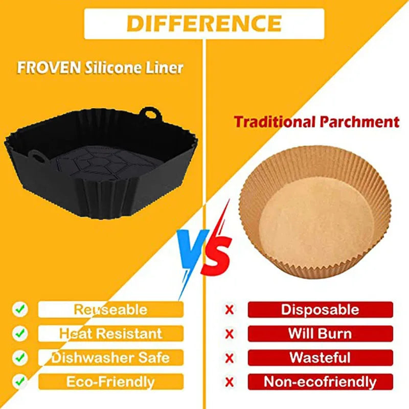 Square Silicone Air Fryer Liner Reusable Baking Pot Tray Basket - 15