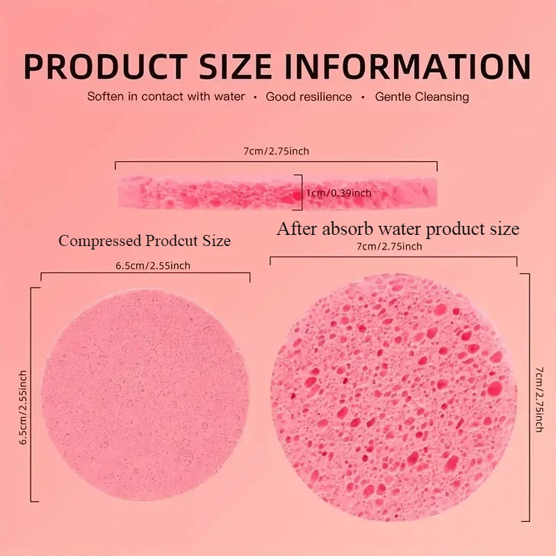 Compressed Facial Sponges - Natural Wood Pulp Makeup Remover & Exfoliator - 3