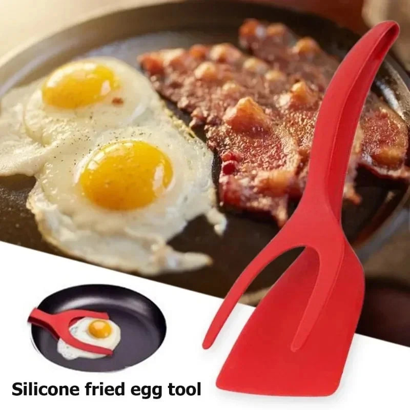 2 in 1 Silicone Spatula Tongs Non Stick Egg Flipper and Kitchen Tool