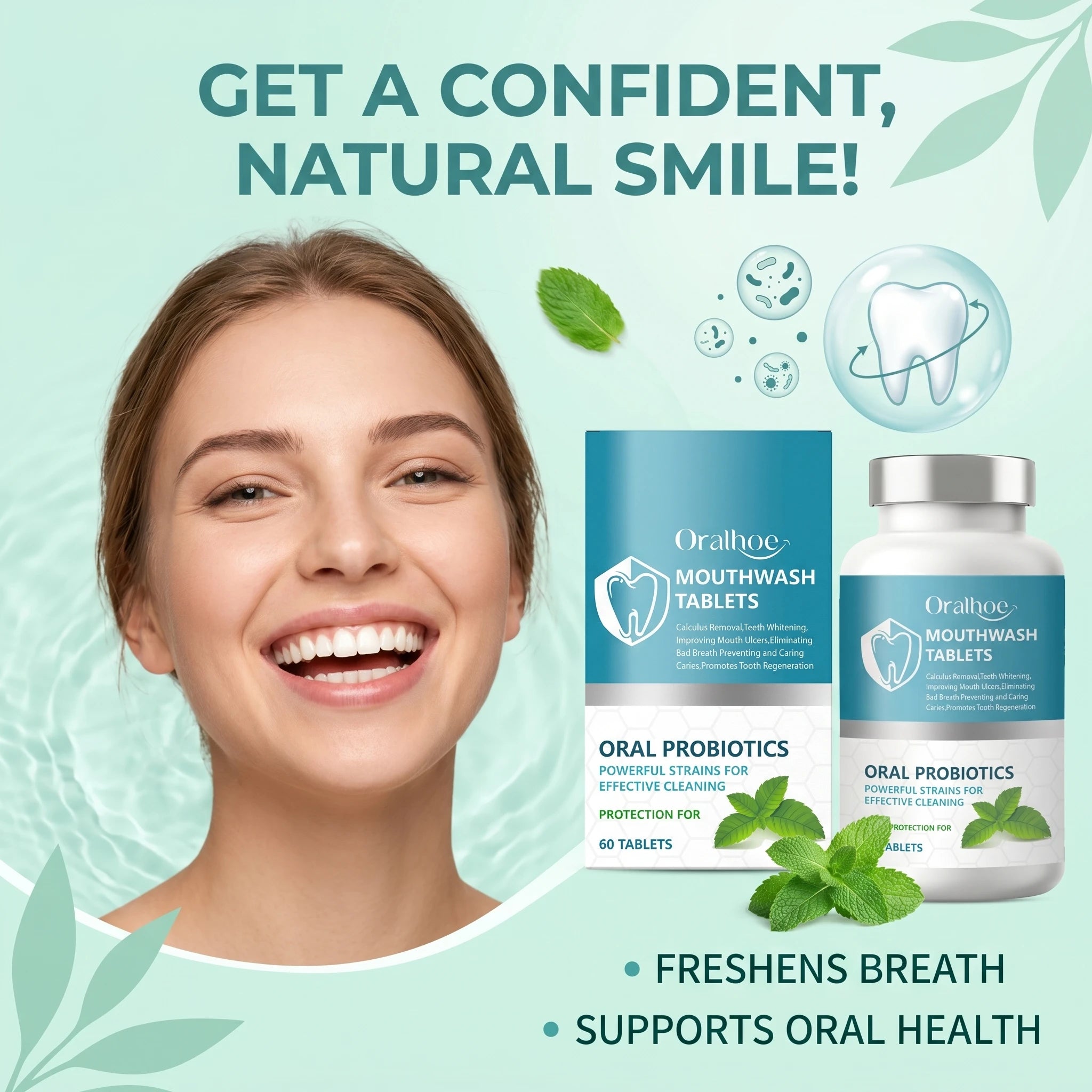 Oralhoe Probiotic Mouthwash Tablets Teeth Whitening & Mint Breath Fresh - 3