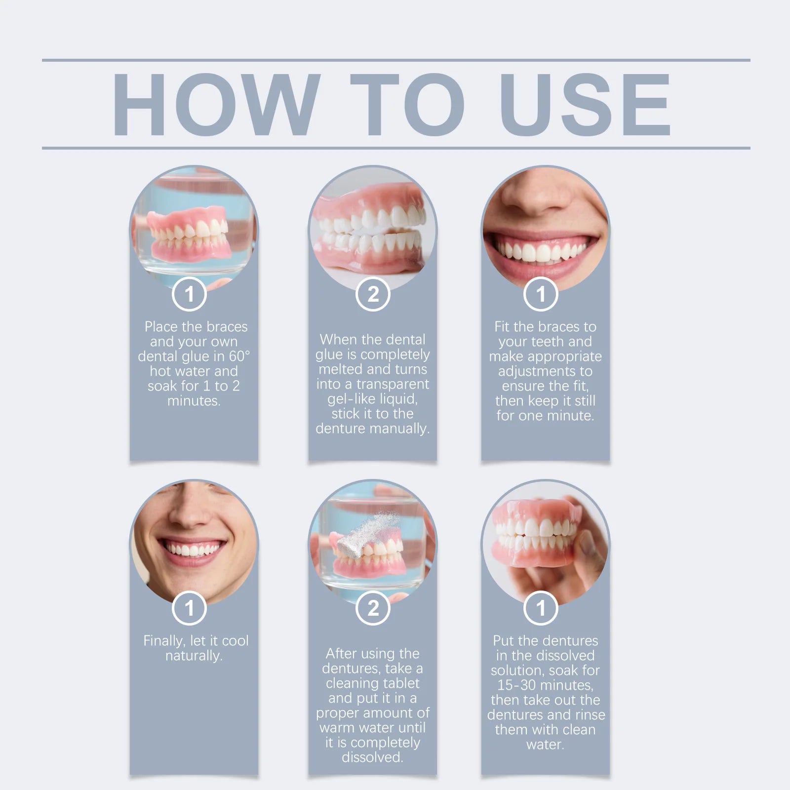 Oralhoe Cosmetic Denture Kit Upper and Lower Teeth with Cleaning Tablets - 12