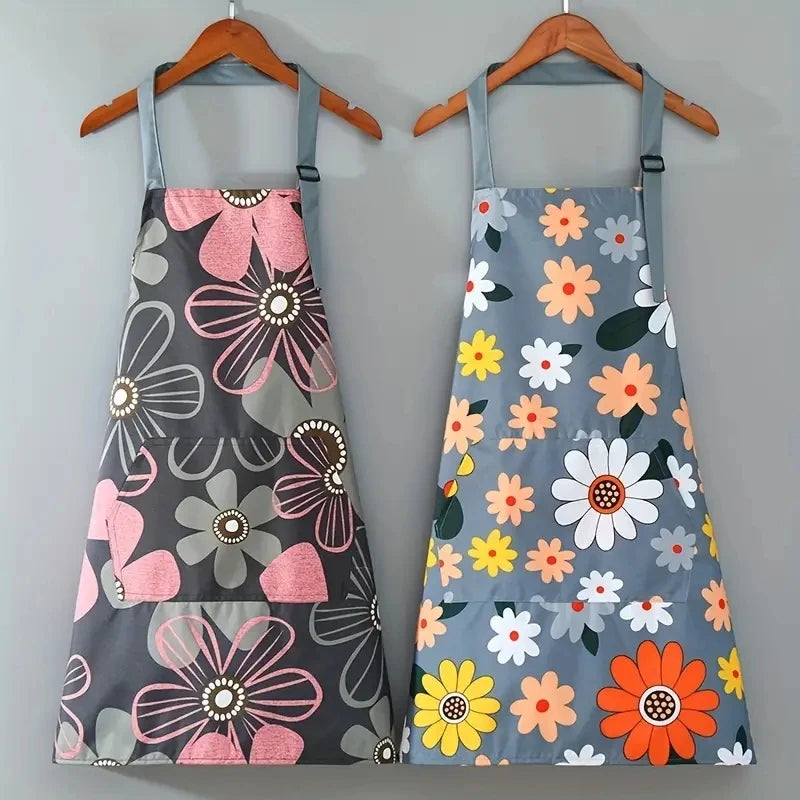 Floral Kitchen Apron Waterproof Oil-Proof Gardening Bib for Cooking - 1