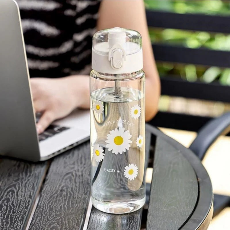 780ml Daisy Flower Water Bottle Leakproof Clear Sports Gym Flask