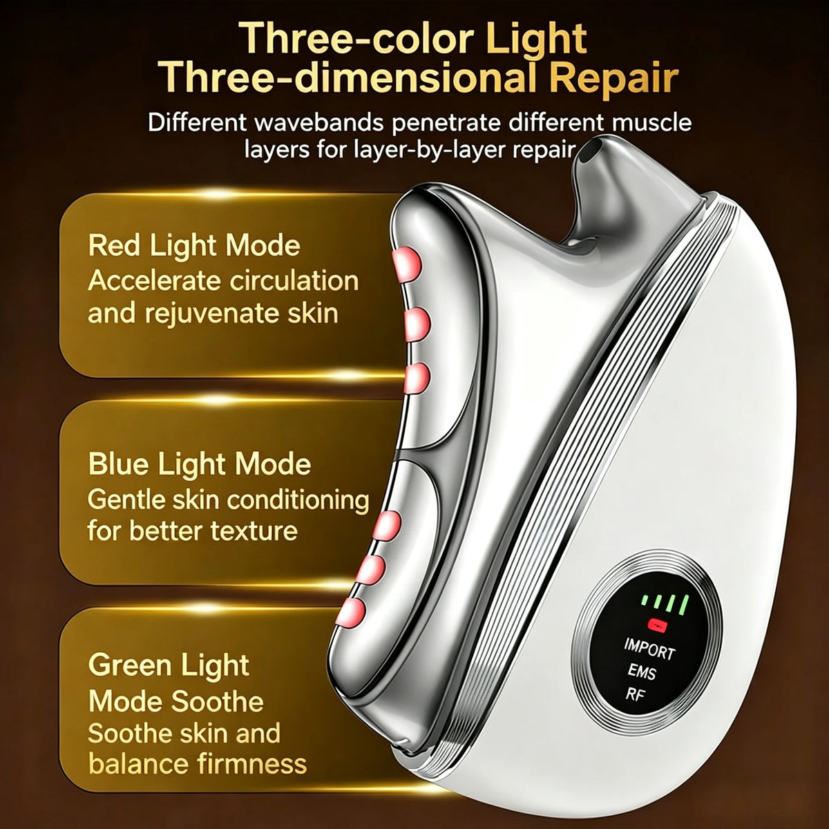 3 in 1 LED Facial Massager Microcurrent Face Contour Wand Skincare Tool