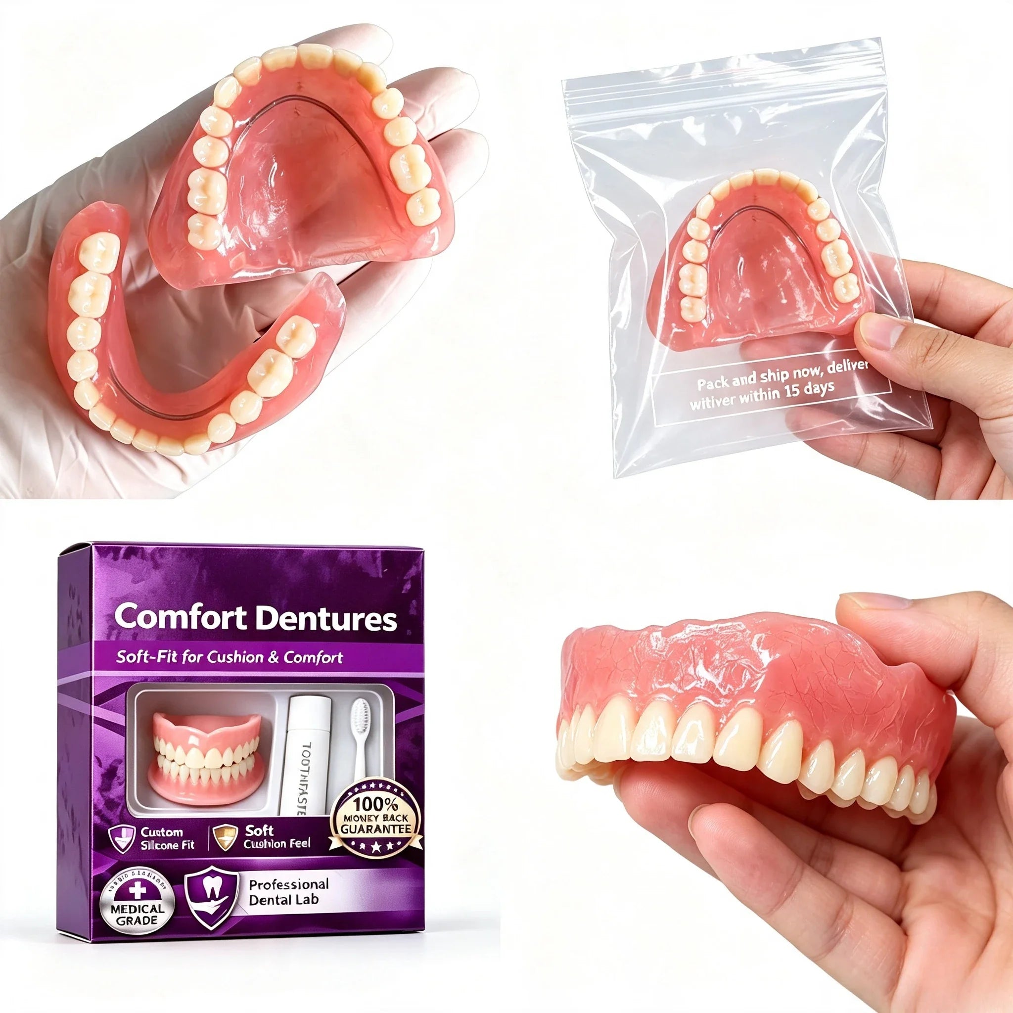 Soft Silicone False Teeth Upper And Lower Cosmetic Dentures - 7