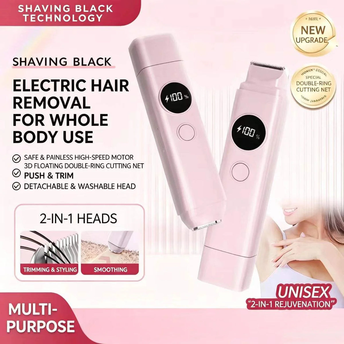 2 in 1 Electric Shaver & Painless Bikini Trimmer for Women