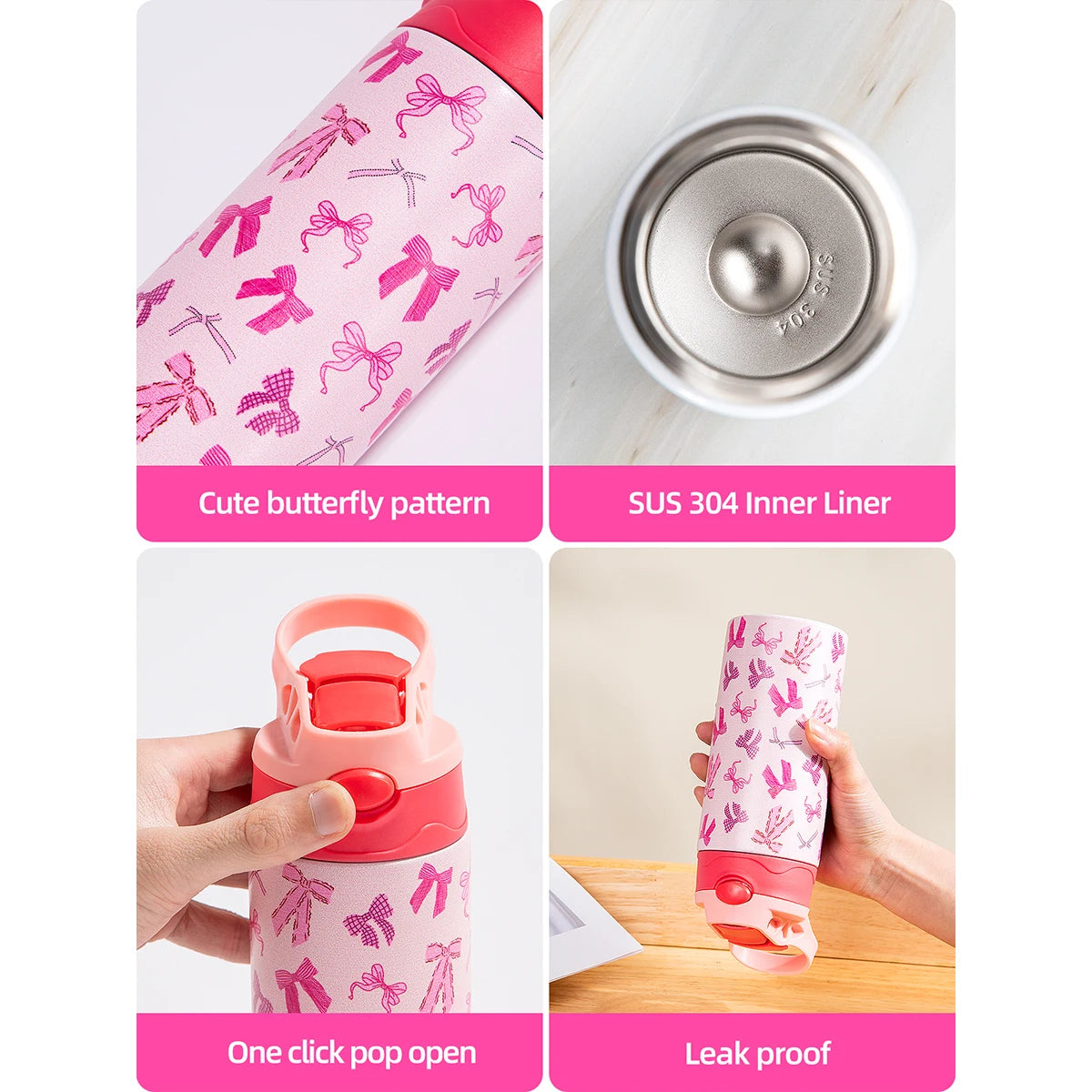 350ml Cartoon Insulated Stainless Steel Water Bottle Kids Vacuum Flask