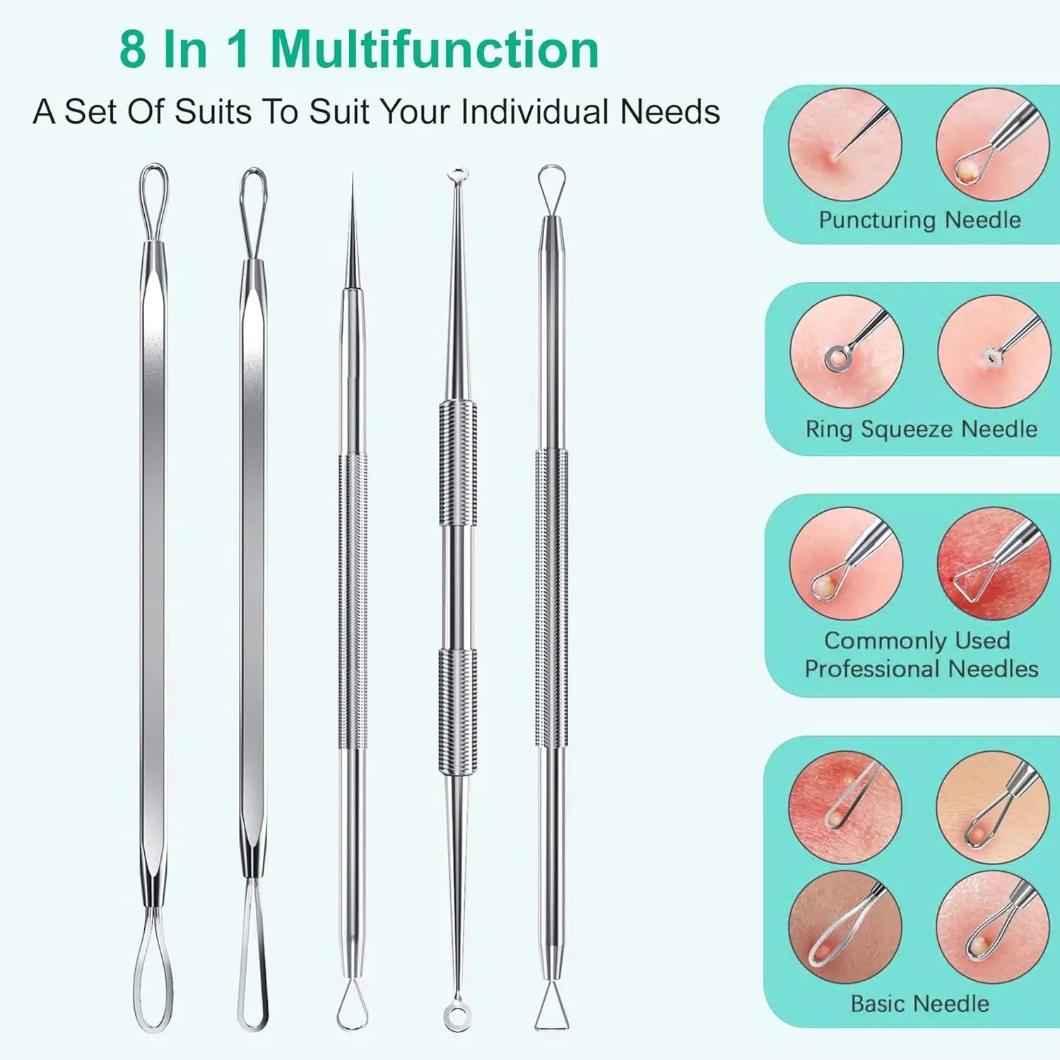 Stainless Steel Blackhead Remover Tool Kit Pimple Extractor - 2