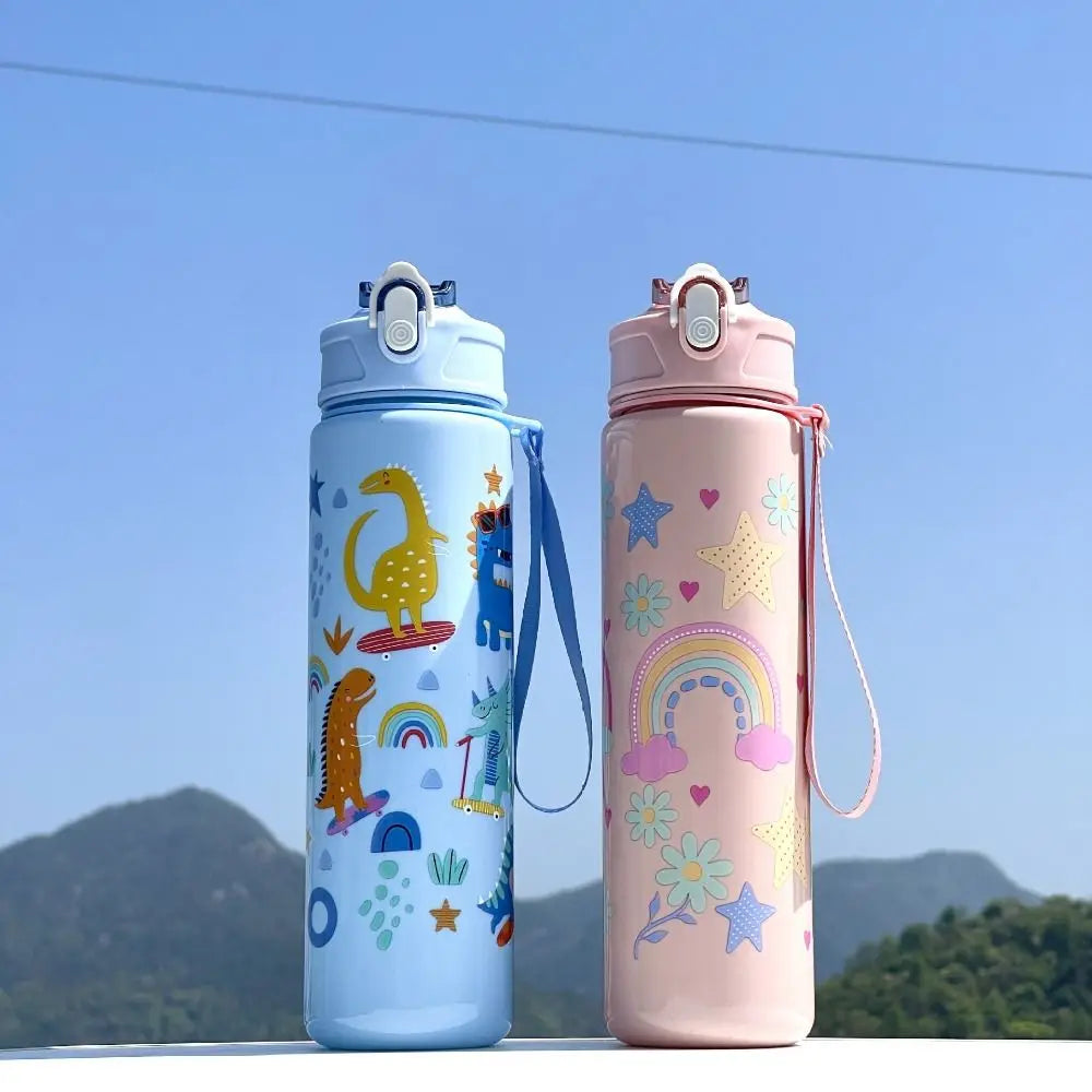 750ml Kids Cartoon Water Bottle with Straw Leak Proof Portable Cup