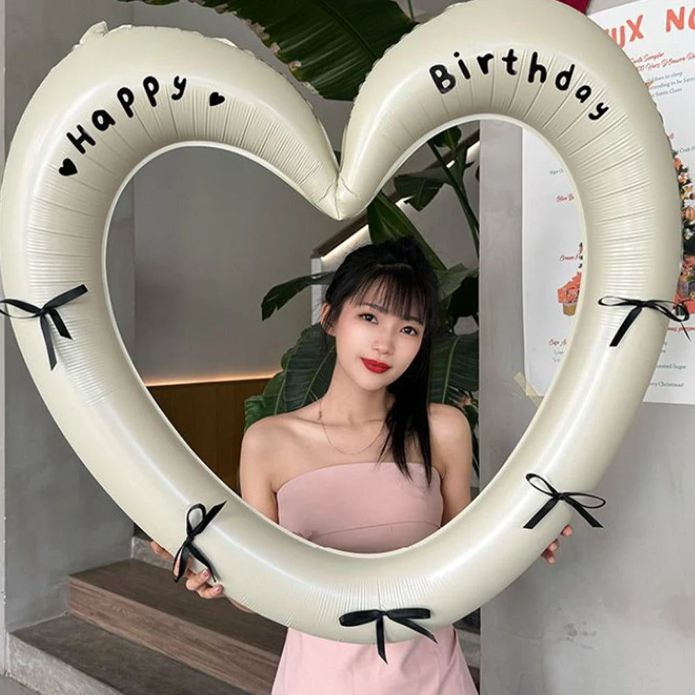 Heart Shaped Happy Birthday Photo Frame Balloon Romantic Party Prop