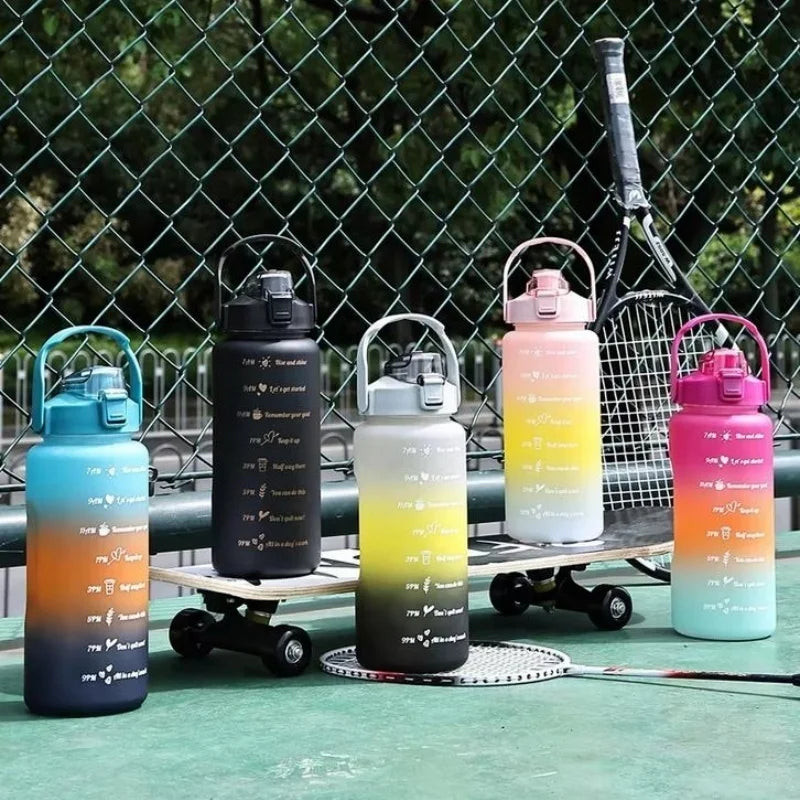 2L Motivational Water Bottle with Straw Leakproof Gym Sports Jug