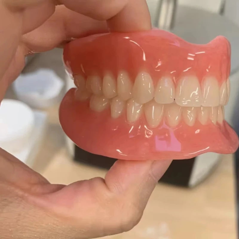 Complete Full Mouth Denture Set Soft Silicone Reline False Teeth