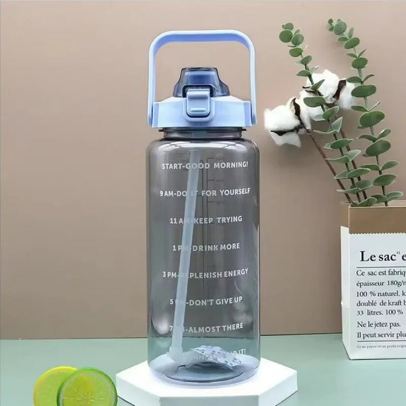 2L Motivational Water Bottle with Straw Time Marker Fitness Sports Jug - 16