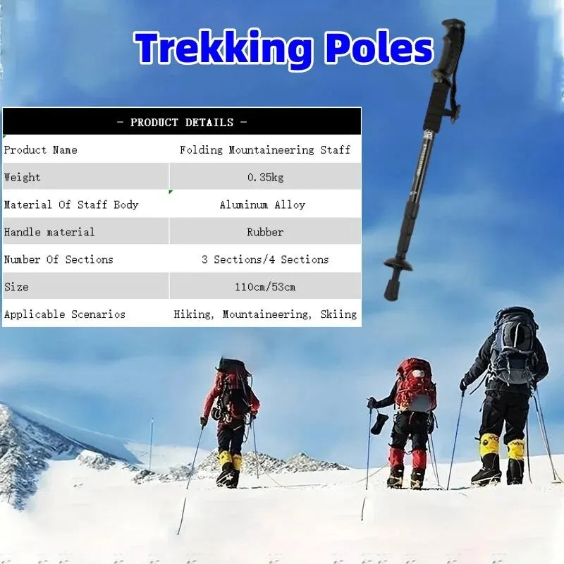 Ultralight Foldable Hiking Trekking Pole Adjustable Mountaineering Stick - 2