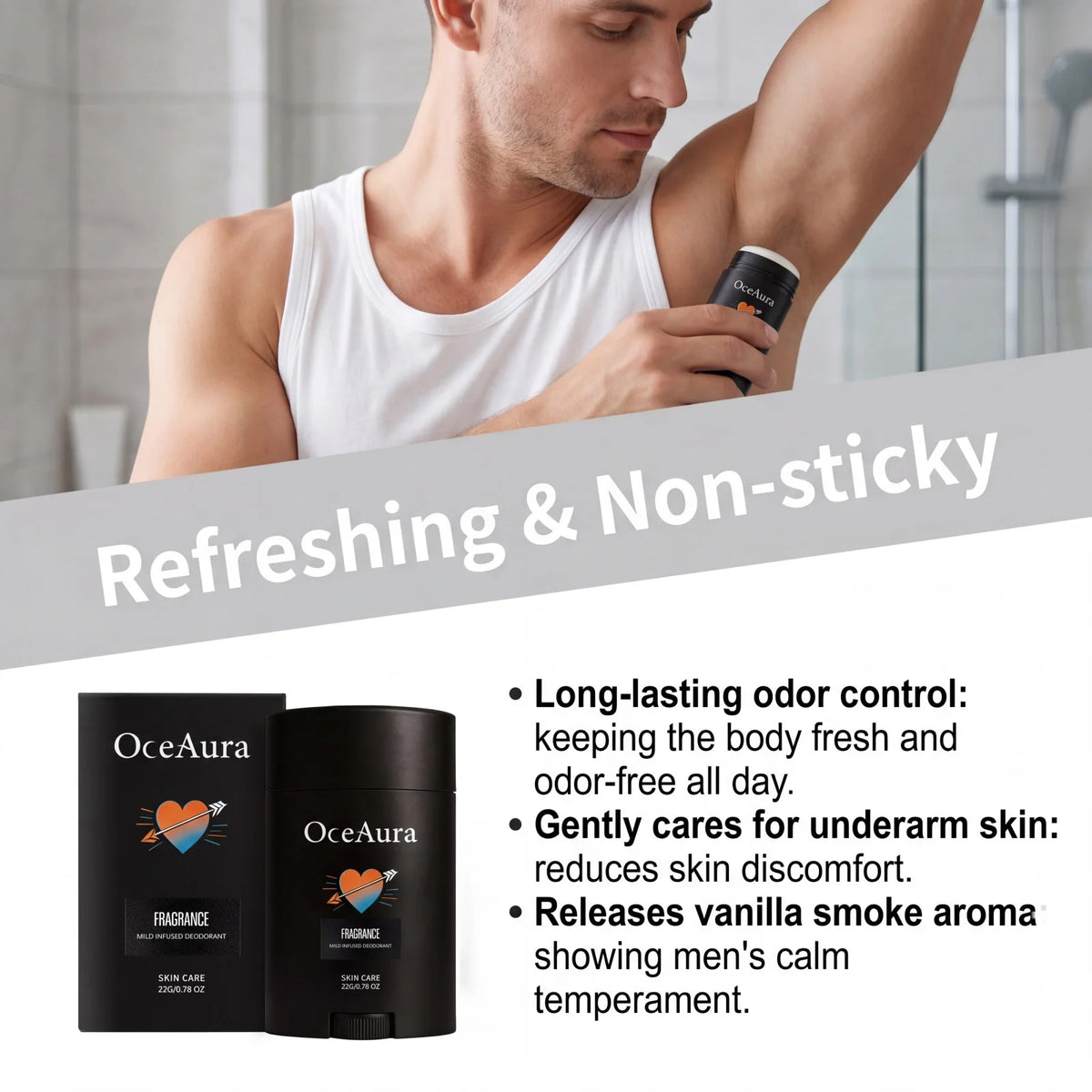 Men Solid Deodorant Stick Odor Control Fresh Scent Underarm Care