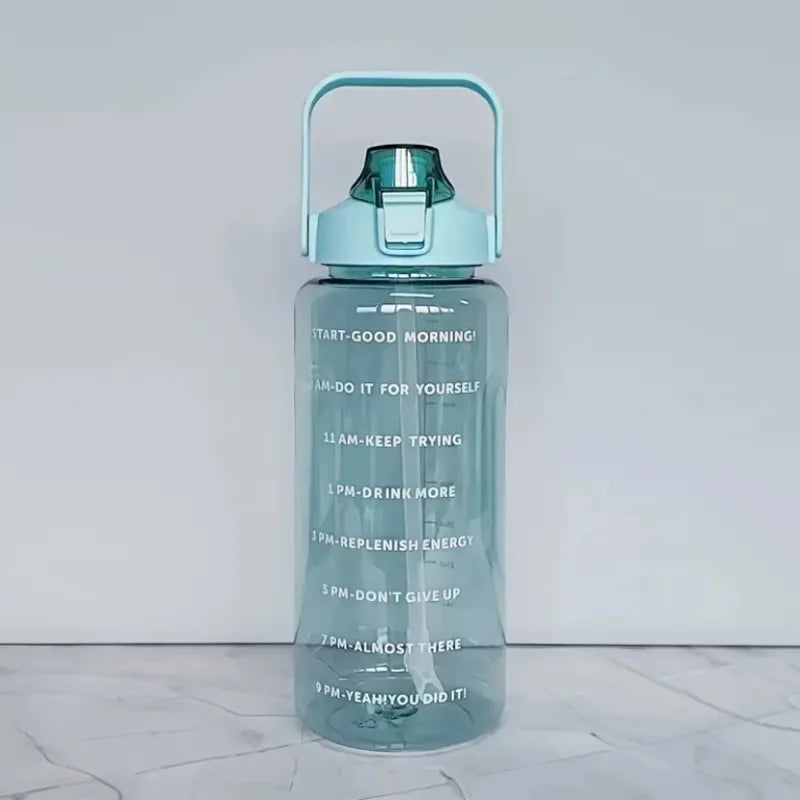2L Large Water Bottle with Time Marker Straw and Portable Carry Handle - 8