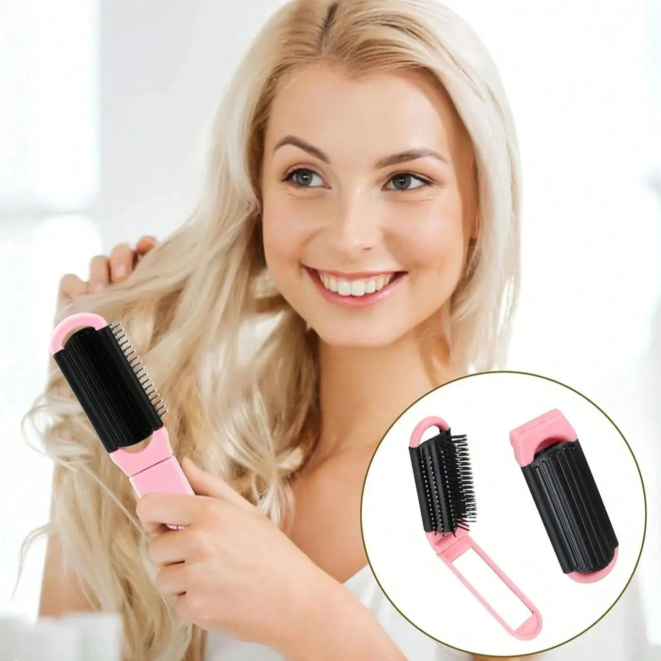2-in-1 Folding Hair Brush with Mirror Portable Travel Massage Comb - 4