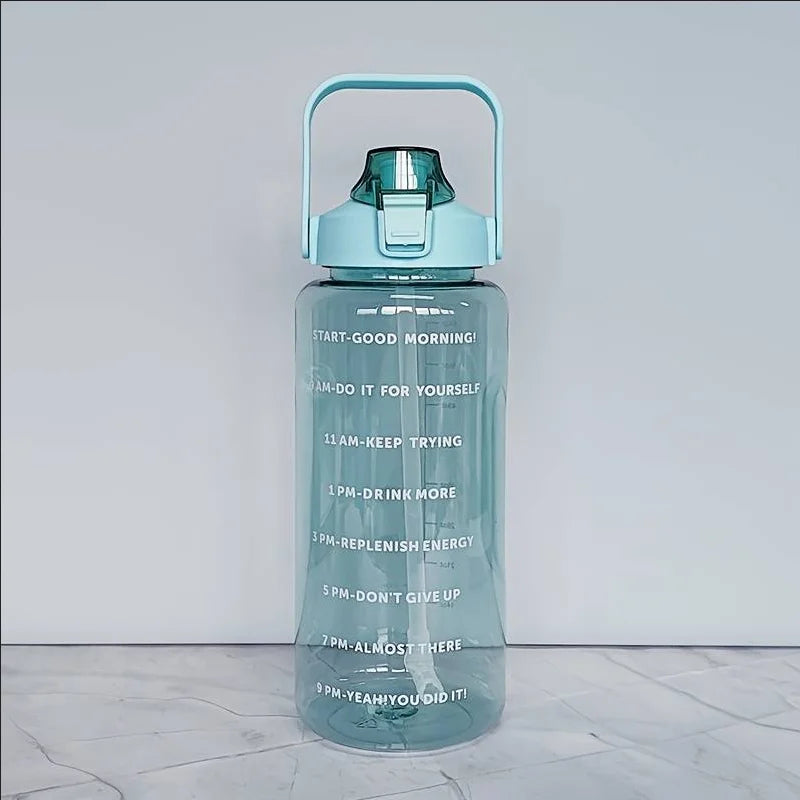 2L Large Motivational Water Bottle with Time Marker and Straw - 16