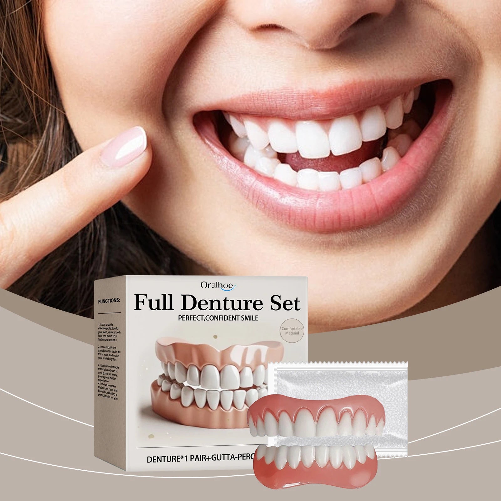 Silicone Denture Set Upper and Lower False Teeth Repair Kit - 9
