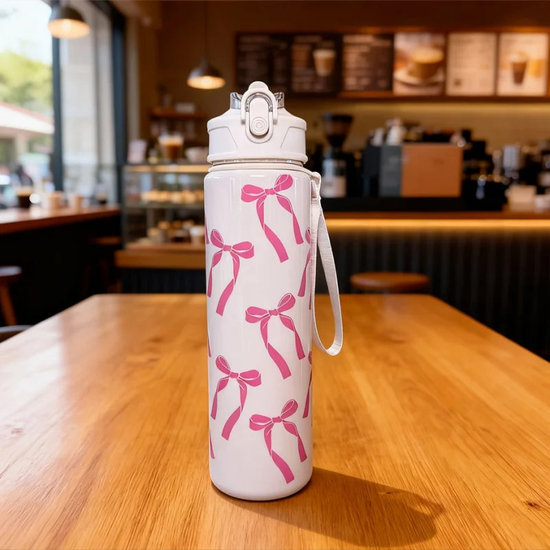 750ml Cute Pattern Water Bottle Leak Proof Sports Jug with Straw Strap