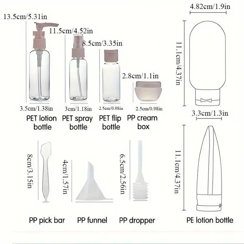 11 Piece Travel Bottle Set Leak Proof Toiletry Container Kit - 8