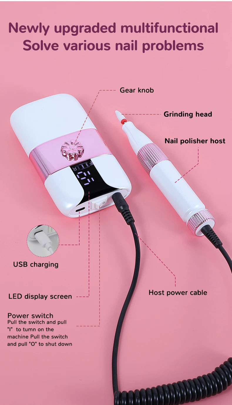 Rechargeable Professional Nail Drill Machine File Set