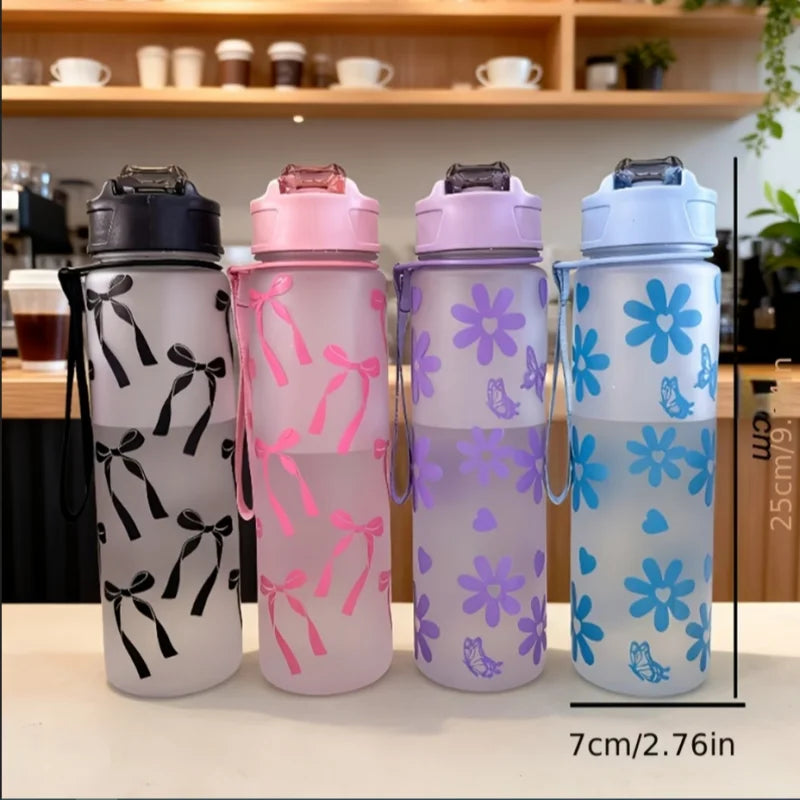 750ml Matte Water Bottle with Straw Cute Bowknot Leakproof Sport Cup - 3