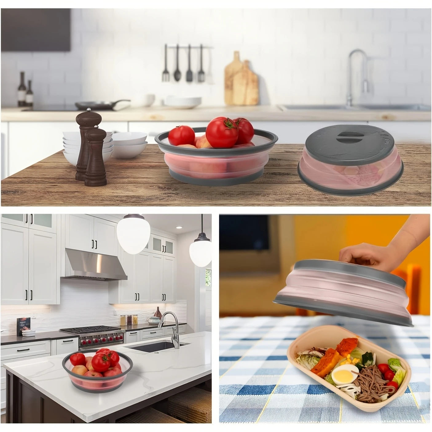 Collapsible Microwave Splatter Cover and Food Strainer Lid - 5