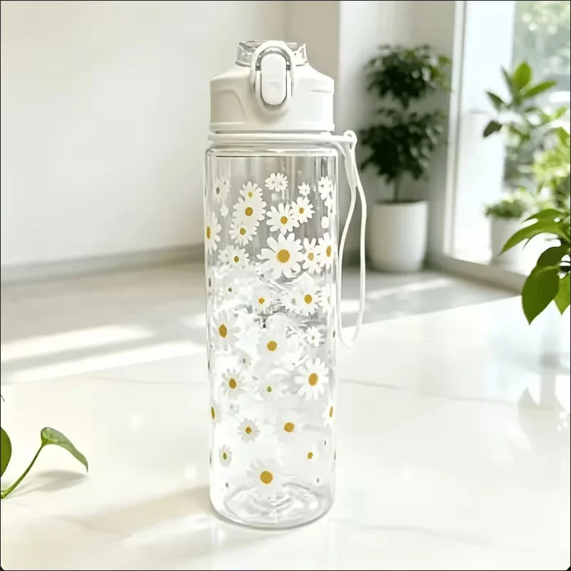 750ml Daisy Print Water Bottle Leak Proof Portable Straw Cup for Sports - 14