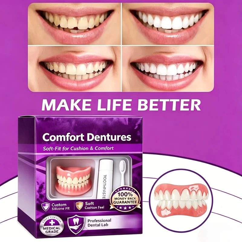 Silicone Dentures Instant Smile Fake Teeth Upper Lower Set
