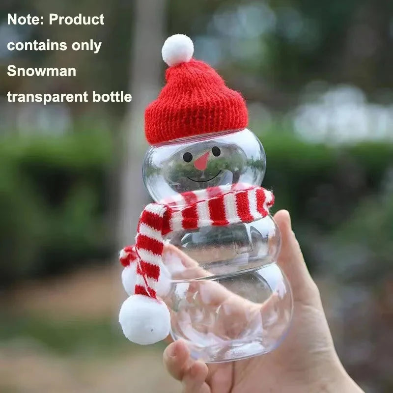 500ml Snowman Christmas Milk Juice Bottles Reusable Plastic Drink Cups