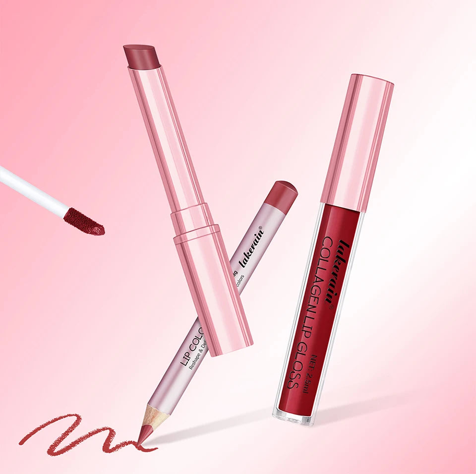 Matte Lipstick Lip Gloss Set Waterproof Nude Red Lip Liner Kit